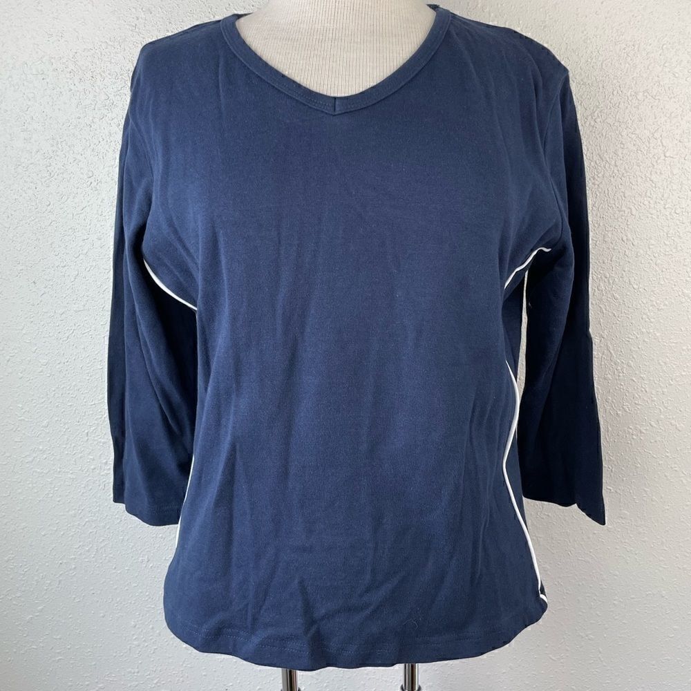Passports Active Navy Blue Three Quarter Sleeve Top Size XL EUC